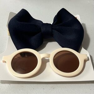 NEW girls cream / off white sunglasses and navy blue hair bow headband set